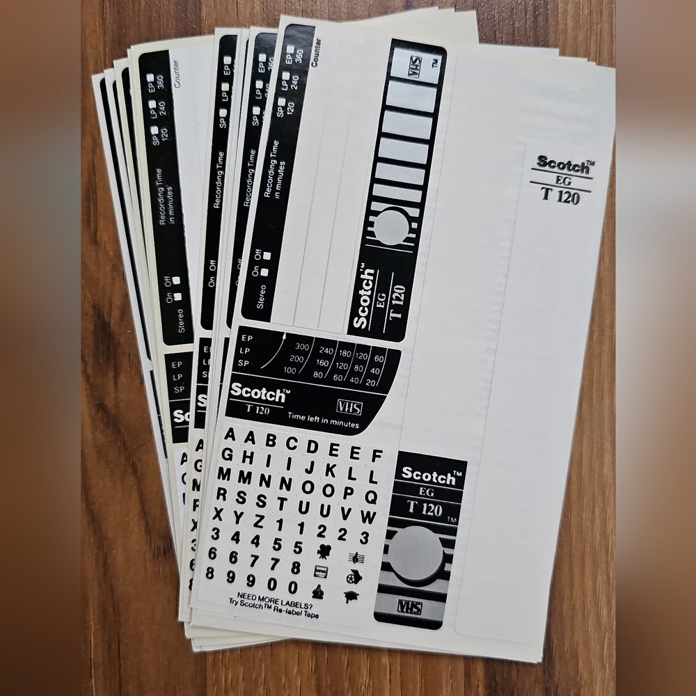 Scotch VHS Tape Labels, Set Of 11